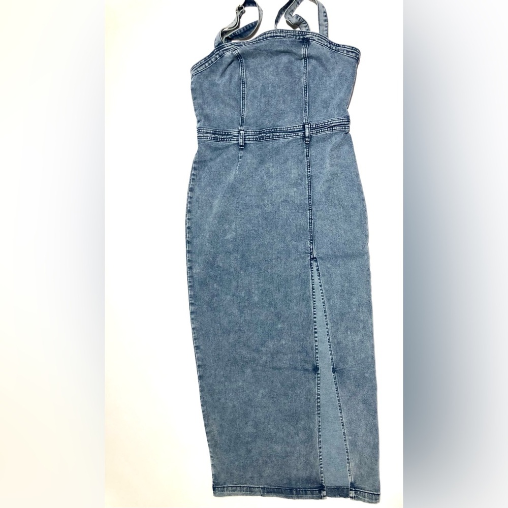 NWT Fashion Nova Women’s Denim Jean Maxi Front Slit Dress Size L
